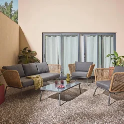 Lage tuinmeubelset, rotan-effect geweven hars, 5-zits