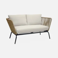 Lage tuinmeubelset, rotan effect geweven hars, 4 zitplaatsen