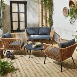 Lage tuinmeubelset, rotan effect geweven hars, 4 zitplaatsen