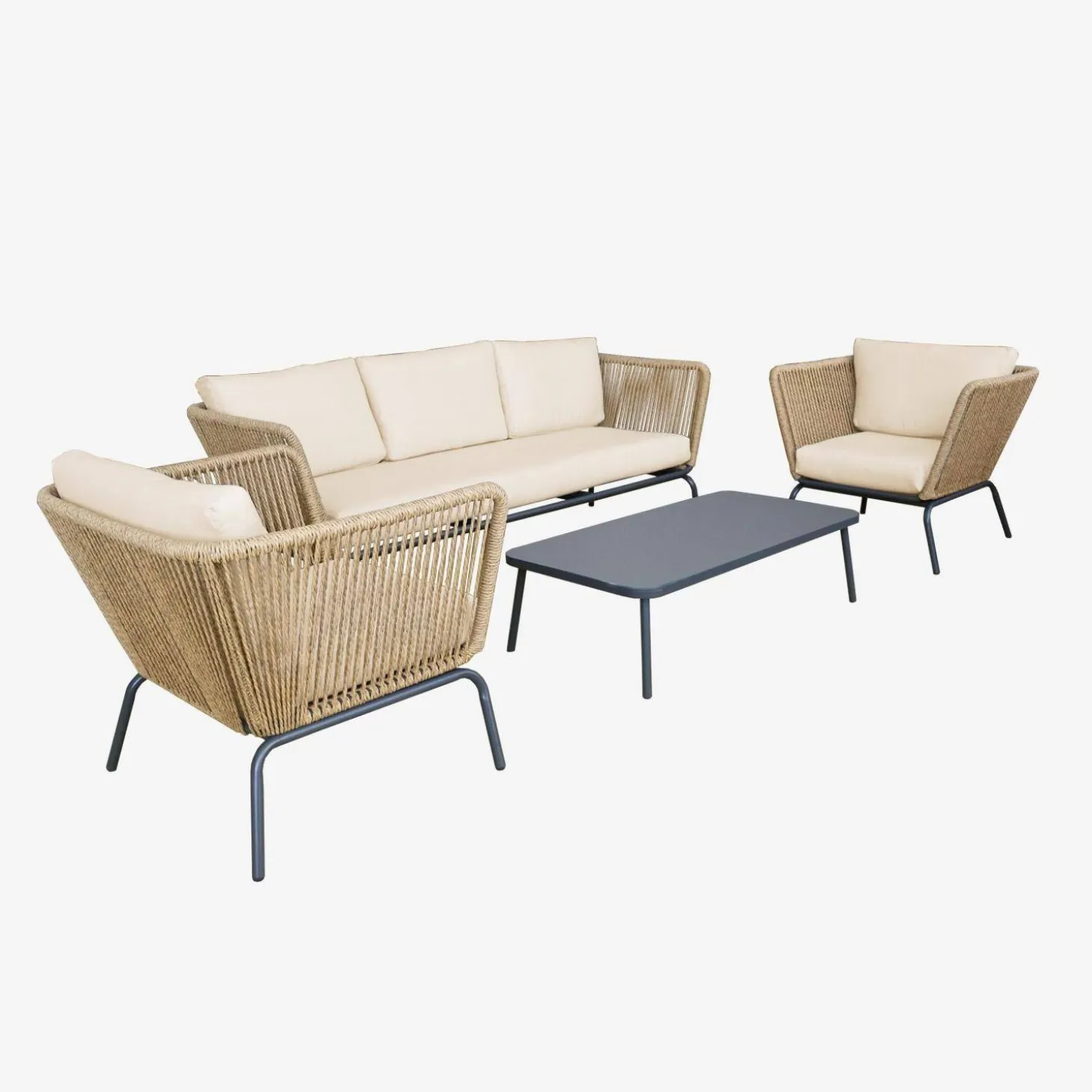 Lage tuinmeubelset, rotan-effect geweven hars, 5-zits