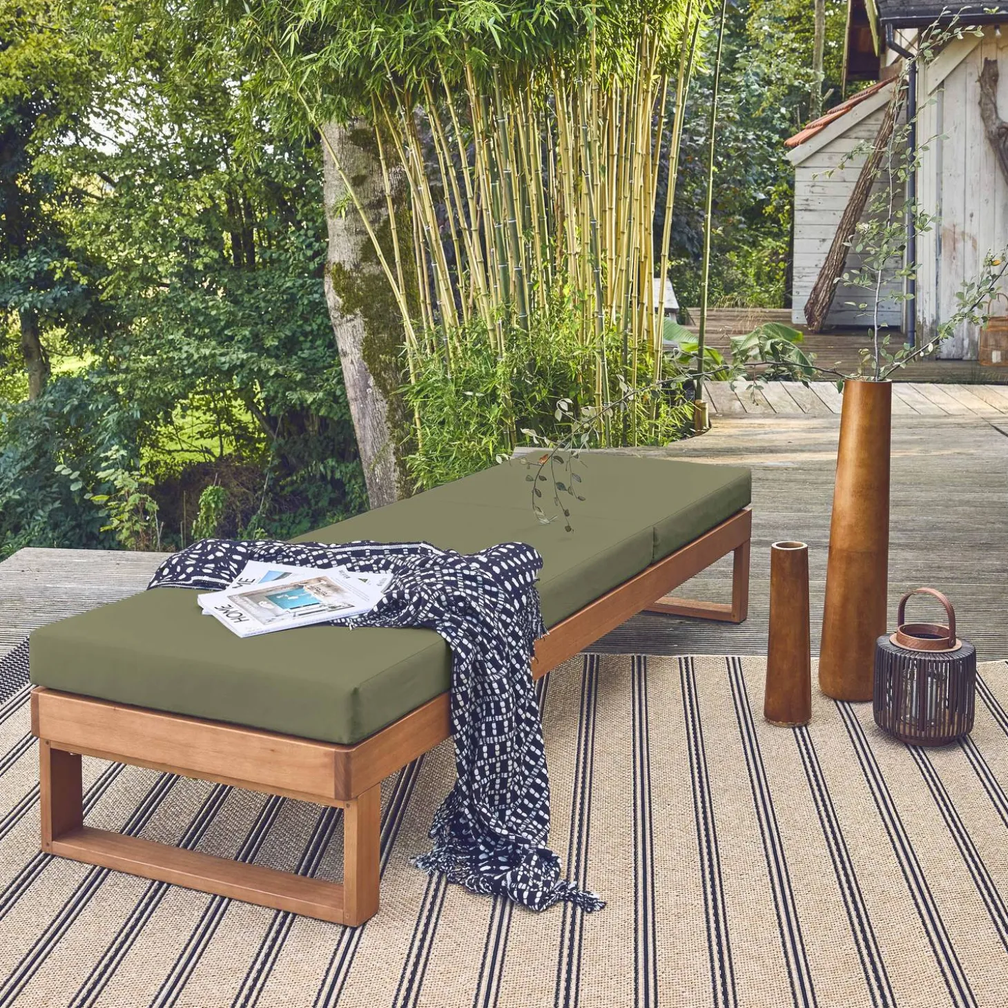 Ligbed van eucalyptus hout, multi-positie.
