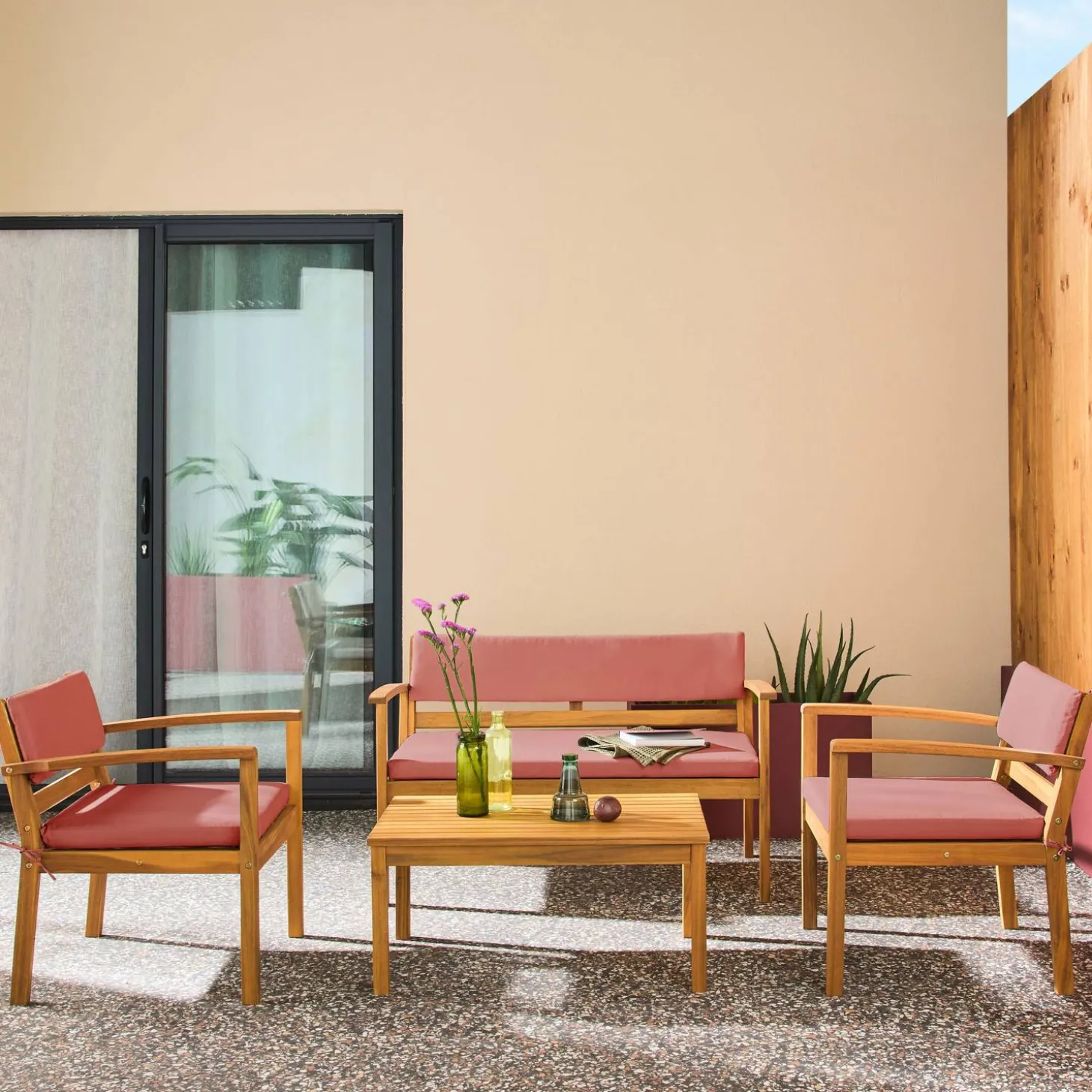 Loungeset acaciahout voor 4 personen