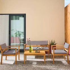 Loungeset acaciahout voor 4 personen