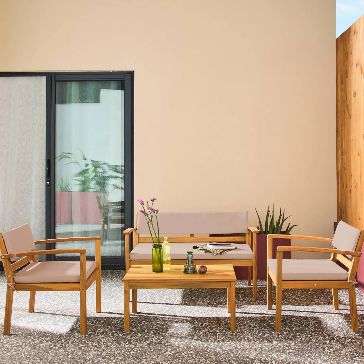 Loungeset acaciahout voor 4 personen