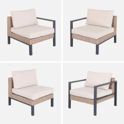 Loungeset, aluminium en wicker, 5-zits