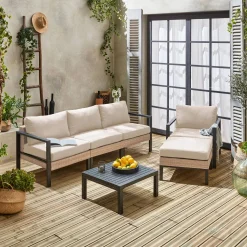 Loungeset, aluminium en wicker, 5-zits
