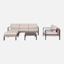 Loungeset, aluminium en wicker, 5-zits