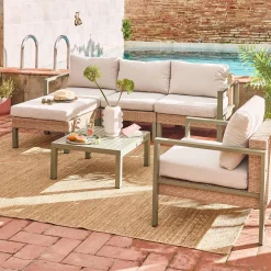 Loungeset, aluminium en wicker, 5-zits