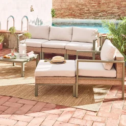 Loungeset, aluminium en wicker, 5-zits
