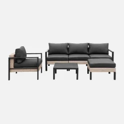 Loungeset, aluminium en wicker, 5-zits