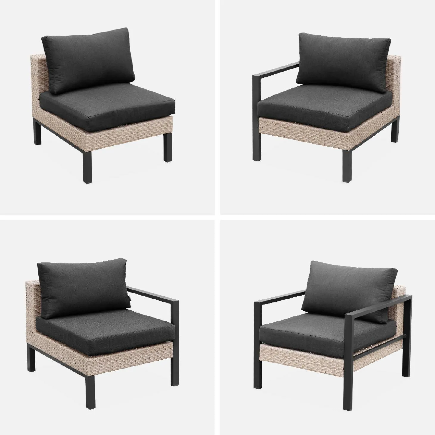 Loungeset, aluminium en wicker, 5-zits