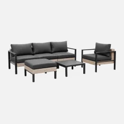 Loungeset, aluminium en wicker, 5-zits