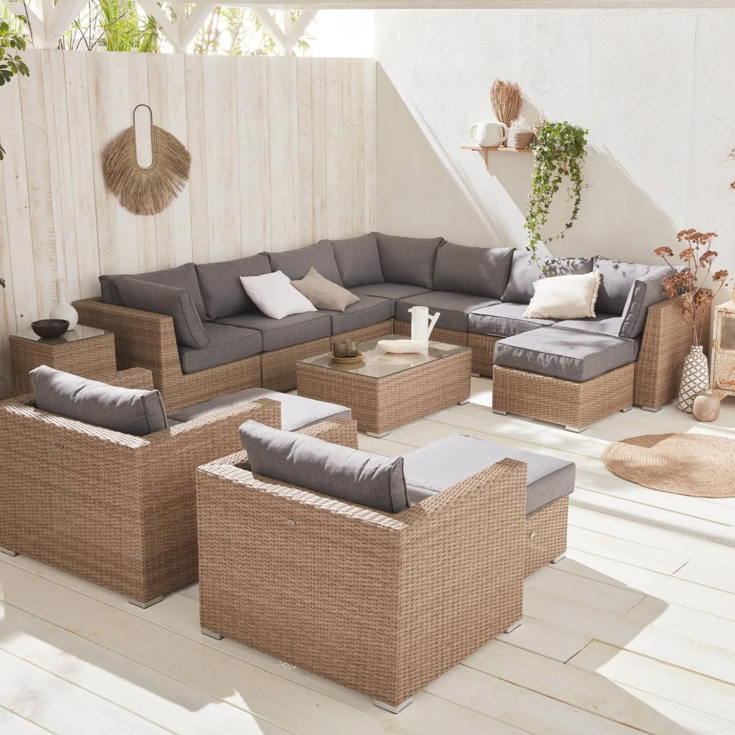 Loungeset 14 plaatsen, rond wicker