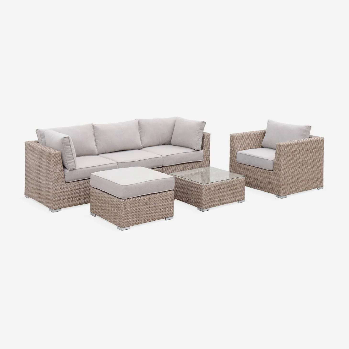 Loungeset 5 plaatsen, rond wicker