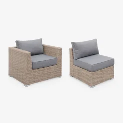Loungeset 5 plaatsen, rond wicker