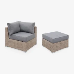 Loungeset 5 plaatsen, rond wicker