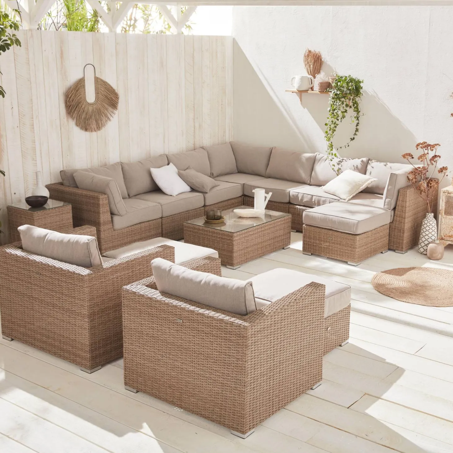 Loungeset 14 plaatsen, rond wicker