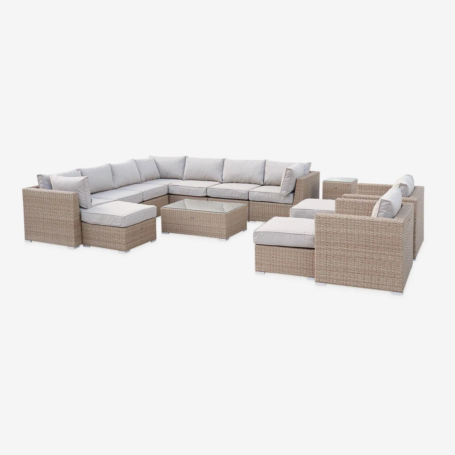 Loungeset 14 plaatsen, rond wicker