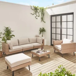 Loungeset plat wicker, 5 plaatsen