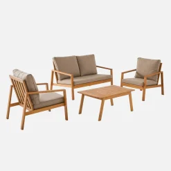 Loungeset van hout en olefine voor 4 personen