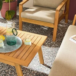 Loungeset van hout en olefine voor 4 personen