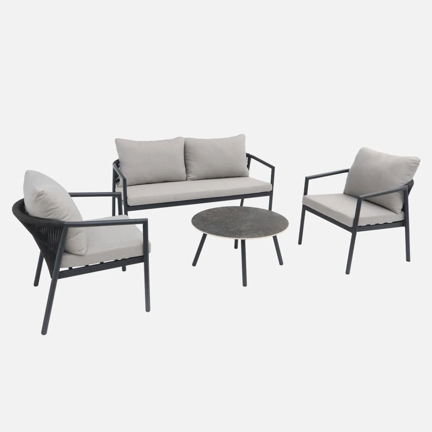 Loungeset voor 4 personen van aluminium en koord