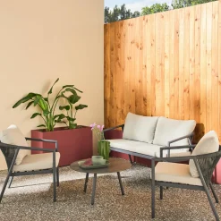 Loungeset voor 4 personen van aluminium en koord
