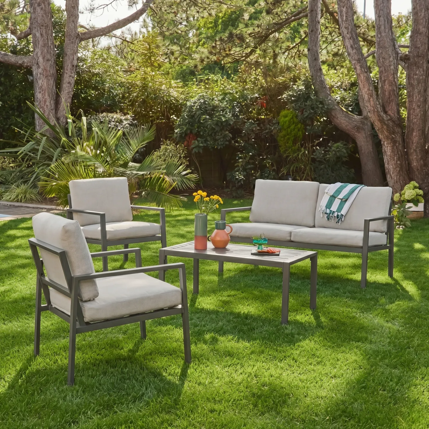 Loungeset 4 zitplaatsen aluminium