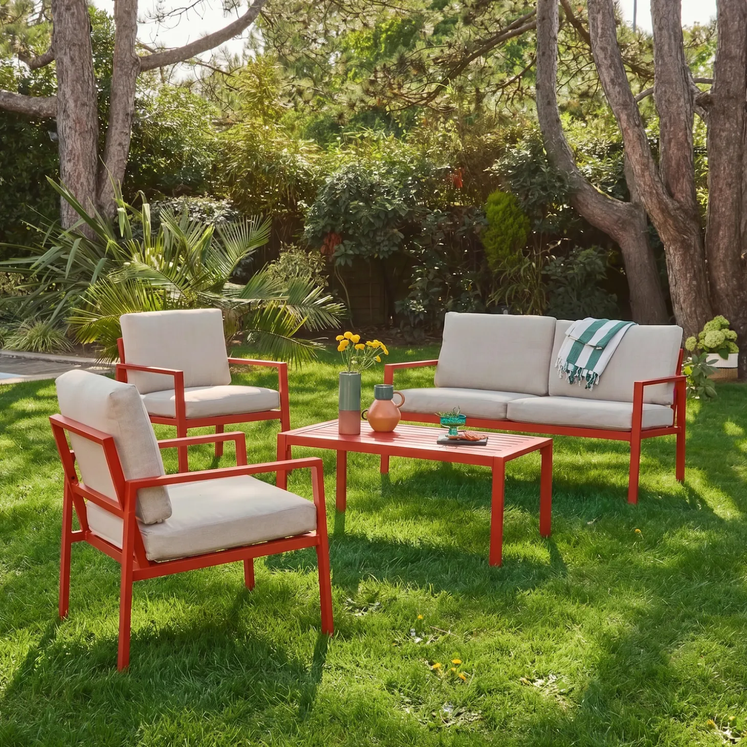 Loungeset 4 zitplaatsen aluminium