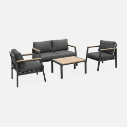 Loungeset, 4-zits, 1 bank, 2 fauteuils, 1 salontafel