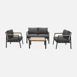 Loungeset, 4-zits, 1 bank, 2 fauteuils, 1 salontafel