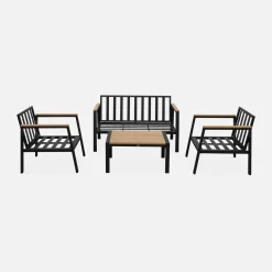 Loungeset, 4-zits, 1 bank, 2 fauteuils, 1 salontafel