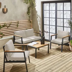 Loungeset, 4-zits, 1 bank, 2 fauteuils, 1 salontafel