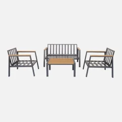 Loungeset, 4-zits, 1 bank, 2 fauteuils, 1 salontafel
