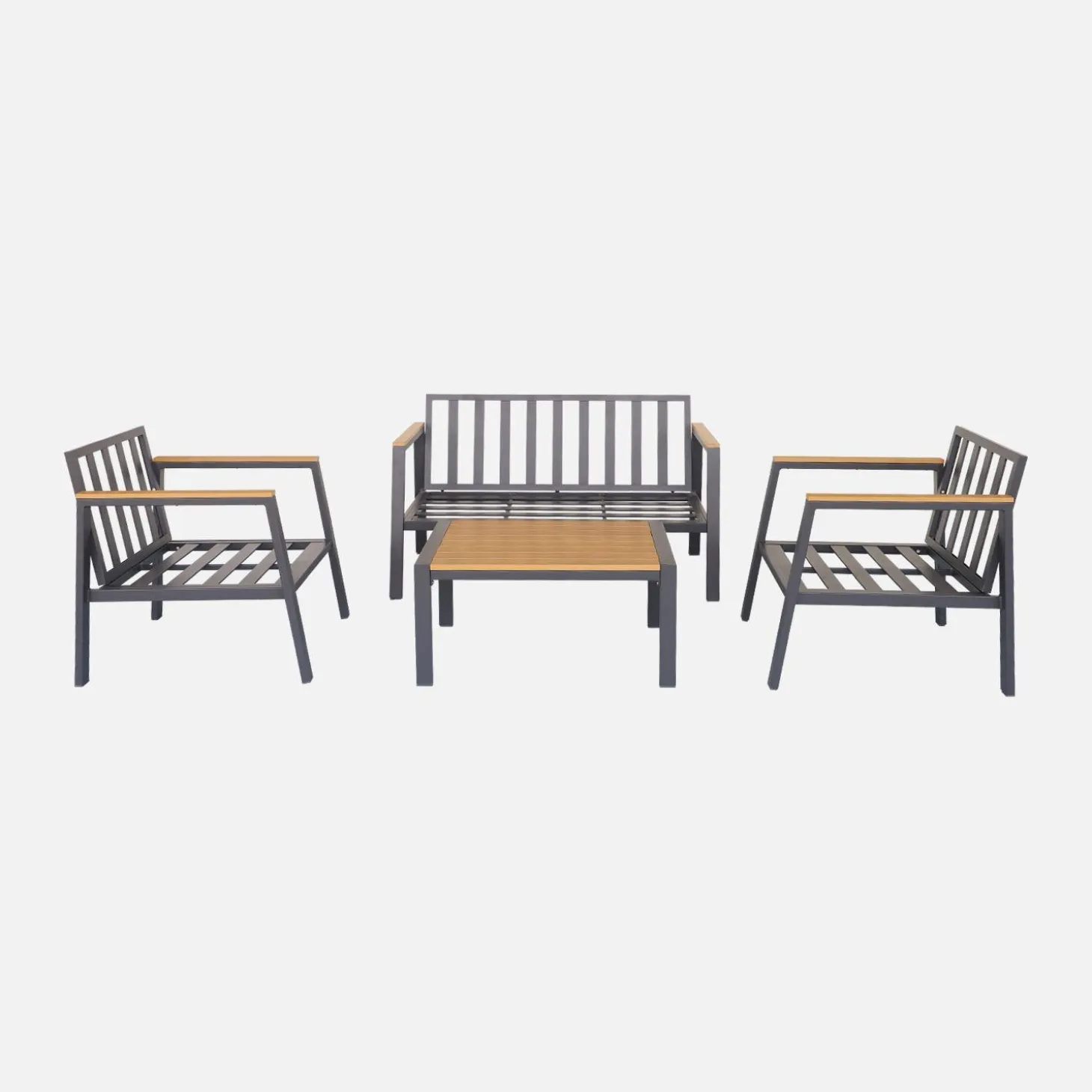 Loungeset, 4-zits, 1 bank, 2 fauteuils, 1 salontafel