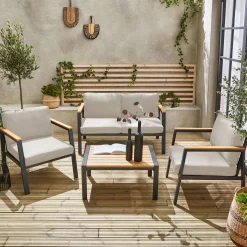 Loungeset, 4-zits, 1 bank, 2 fauteuils, 1 salontafel