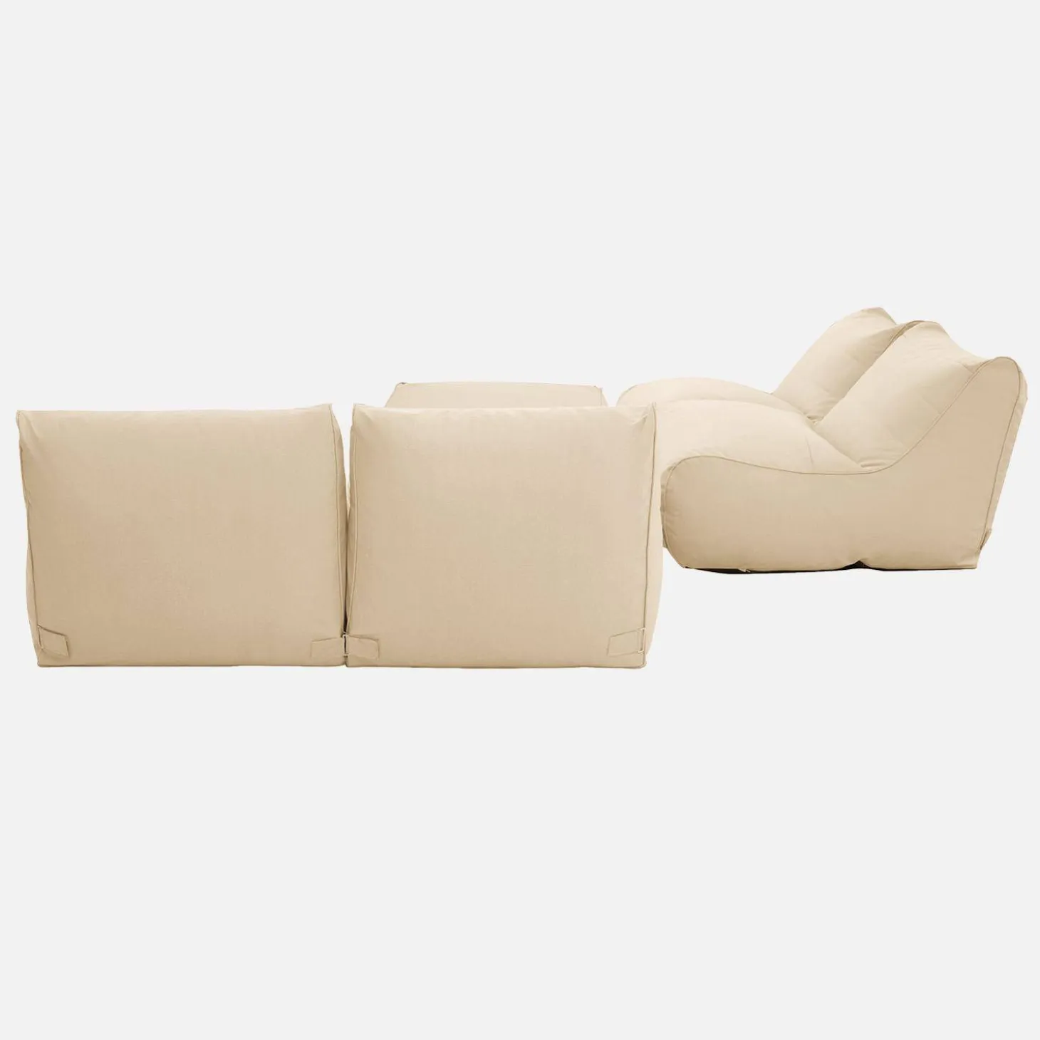 4 loungestoelen en poef voor buiten olefine