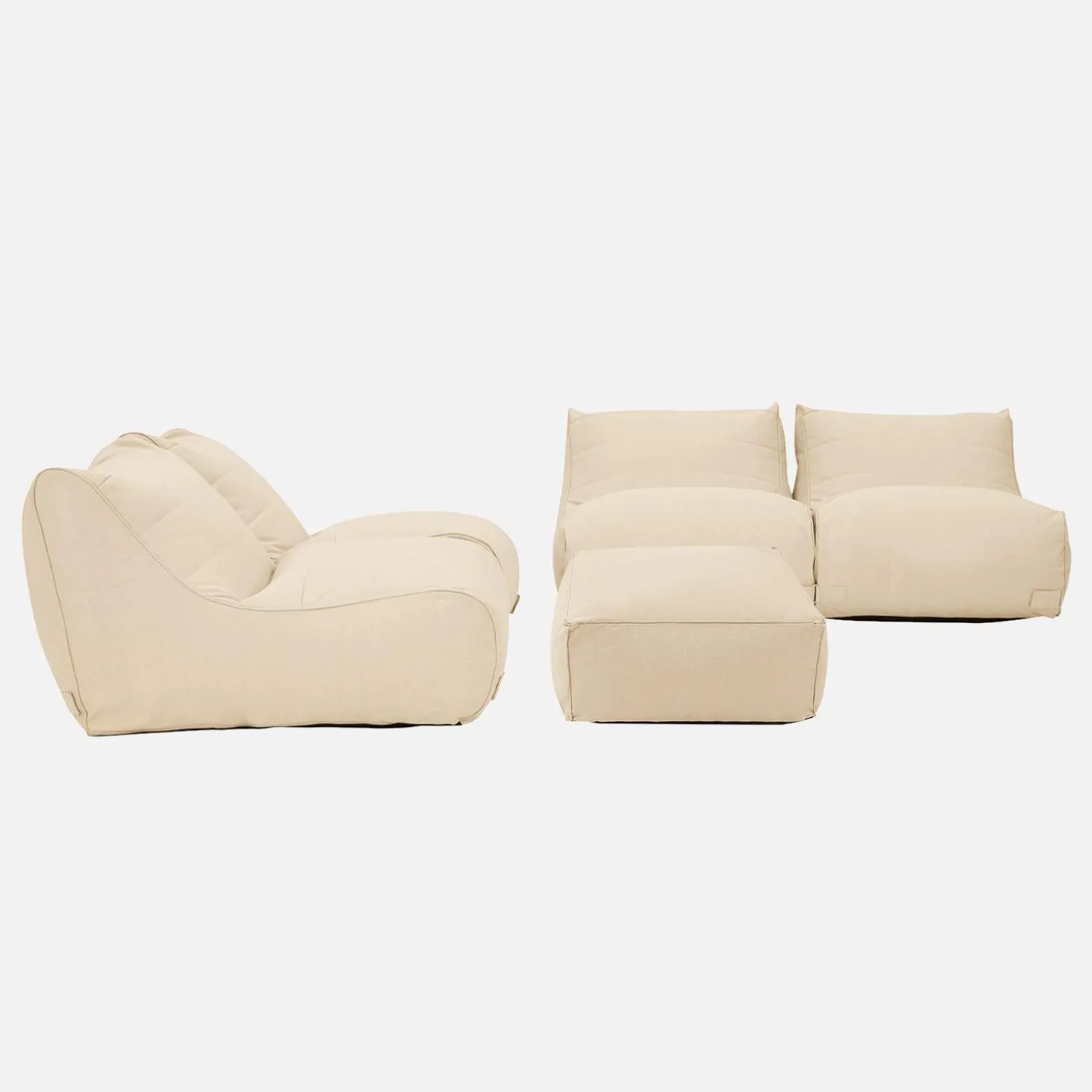 4 loungestoelen en poef voor buiten olefine