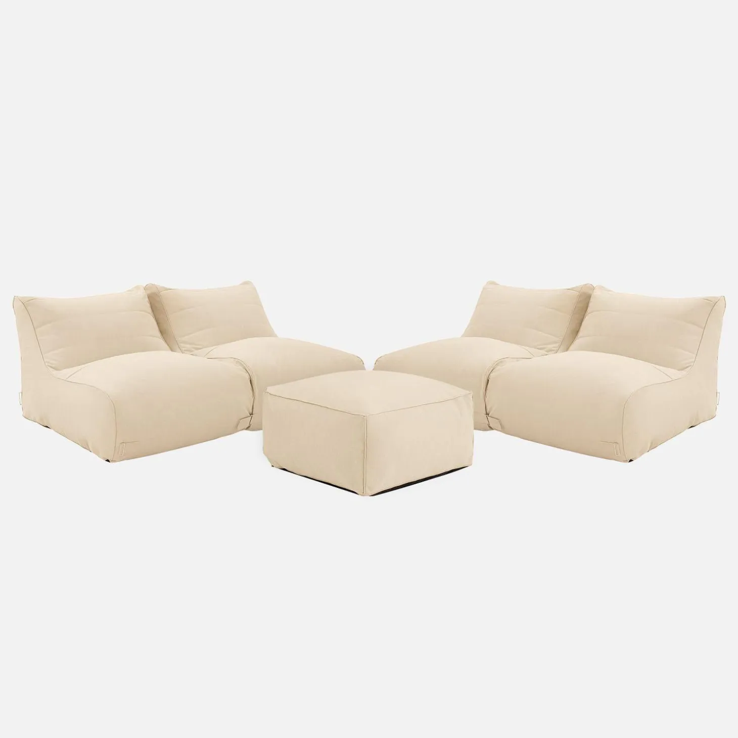 4 loungestoelen en poef voor buiten olefine