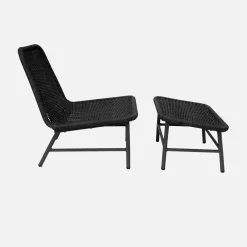 Loungestoel en voetenbankje voor buiten (set van 2)