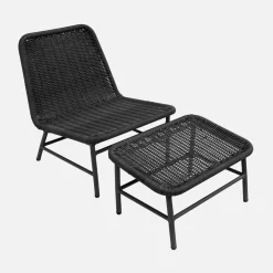 Loungestoel en voetenbankje voor buiten (set van 2)