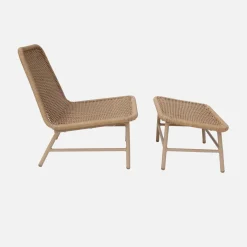 Loungestoel en voetenbankje voor buiten (set van 2)