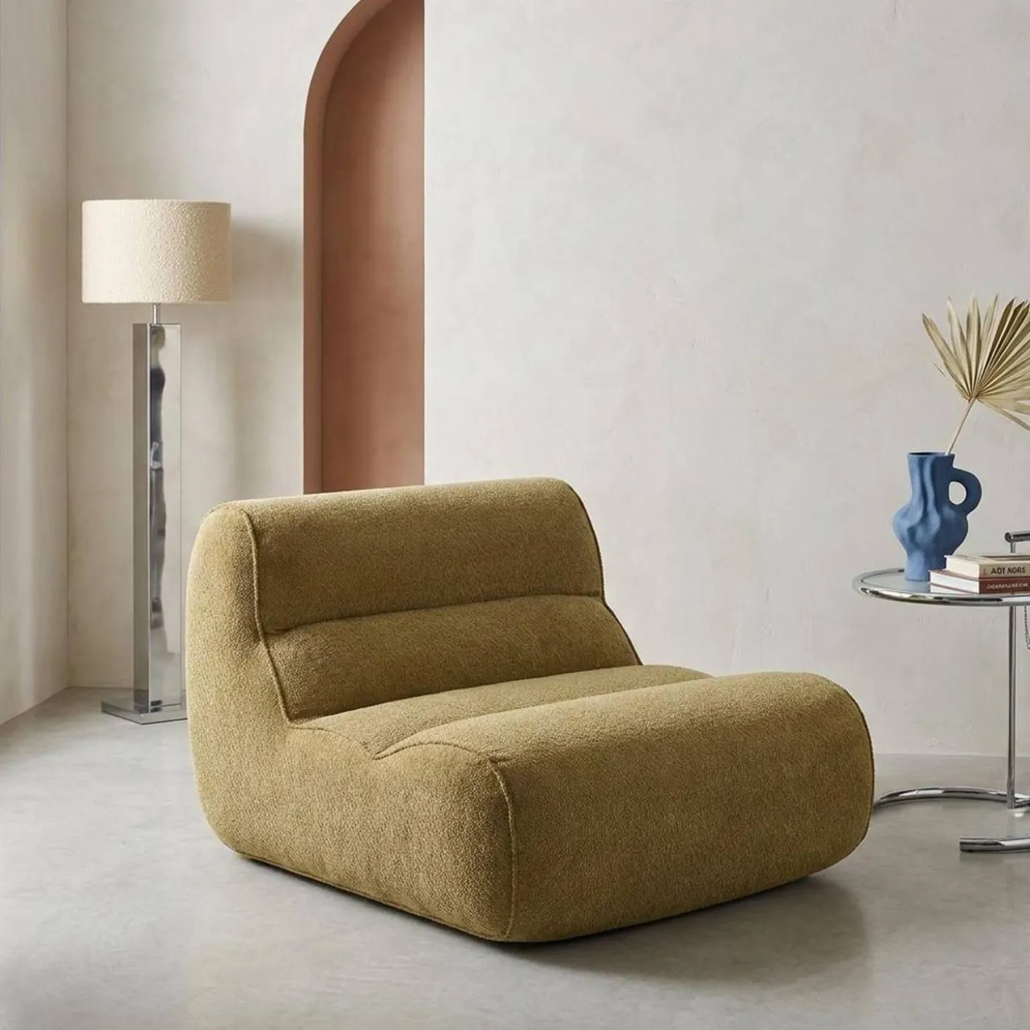 Loungestoel, 1-zits fauteuil van chenille stof