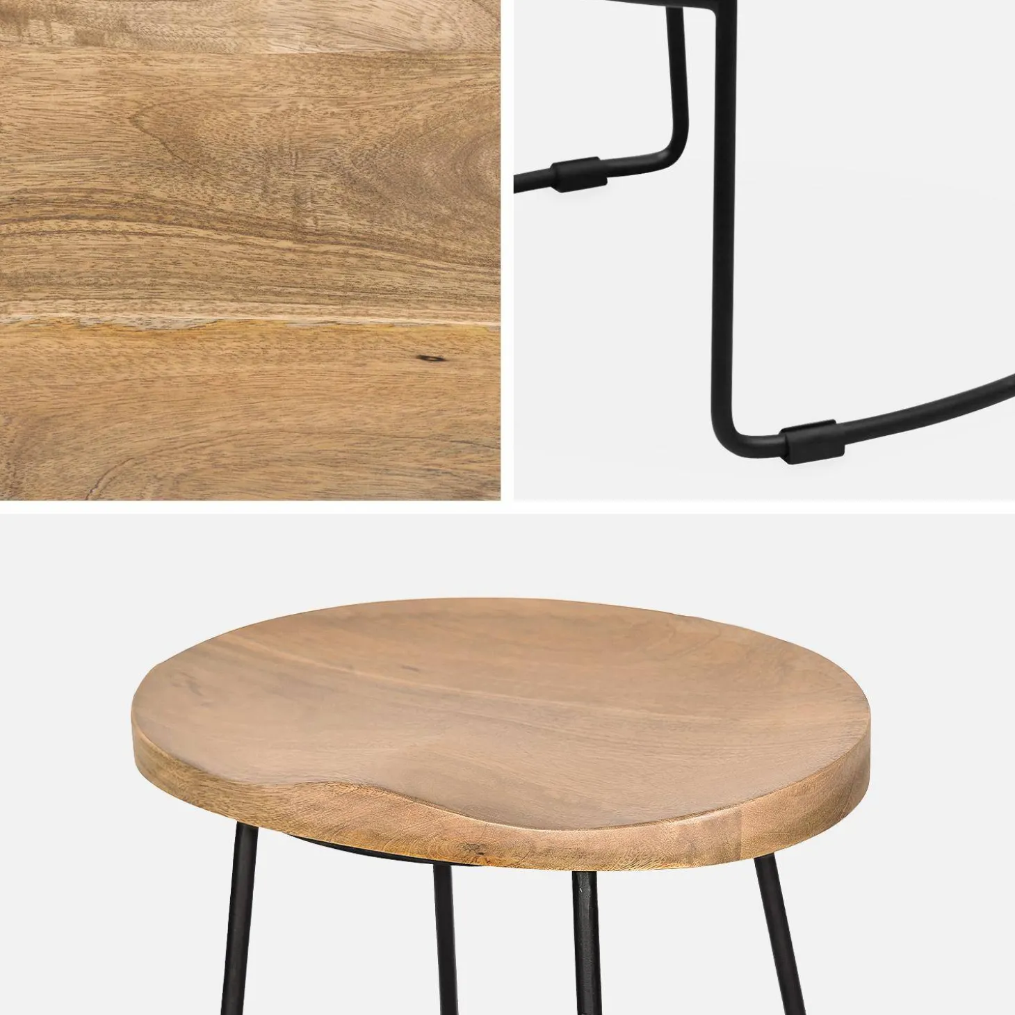 Mangohout en stalen barkruk, voetensteun, 65cm (set van 2)