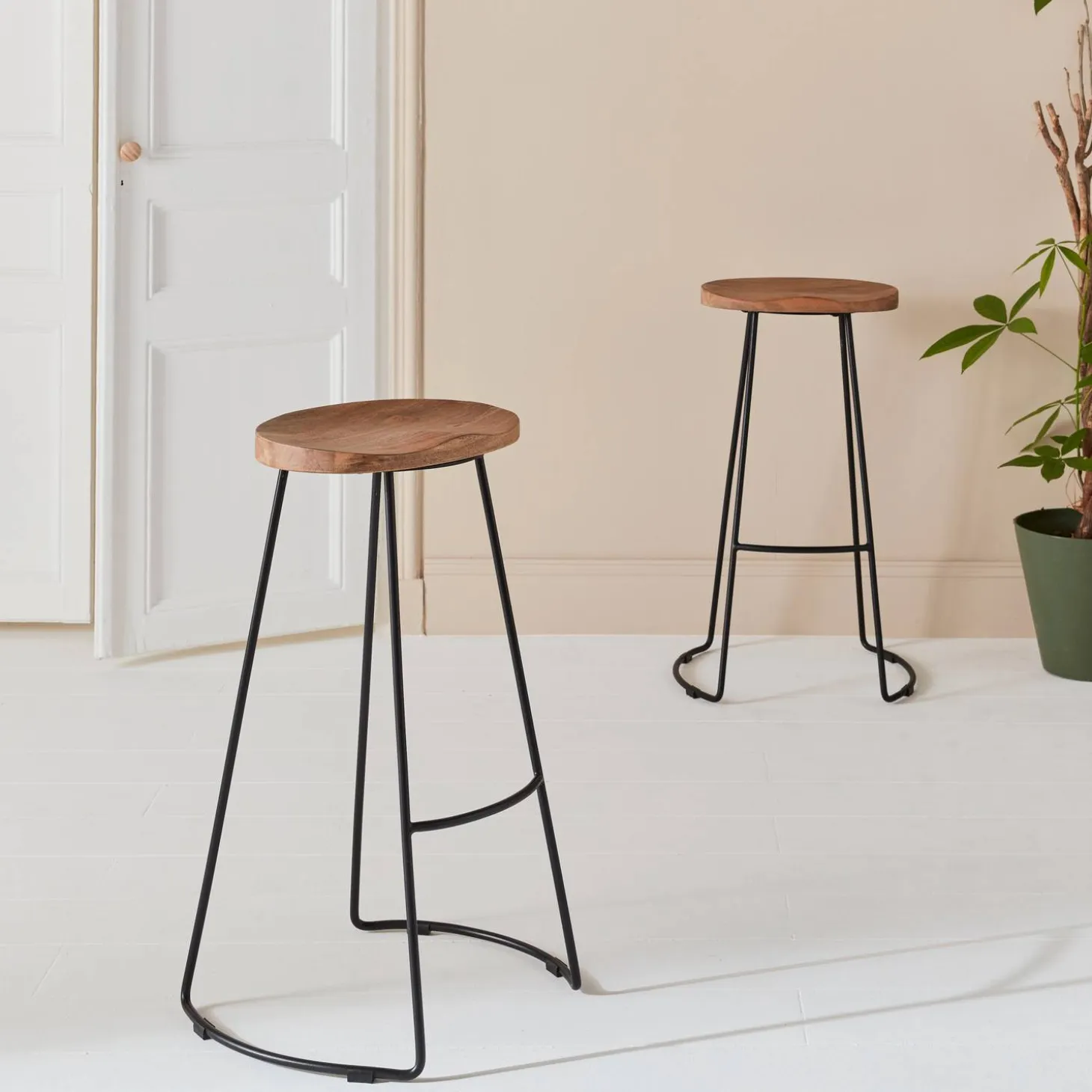 Mangohout en stalen barkruk, voetsteun, 75cm (set van 2)