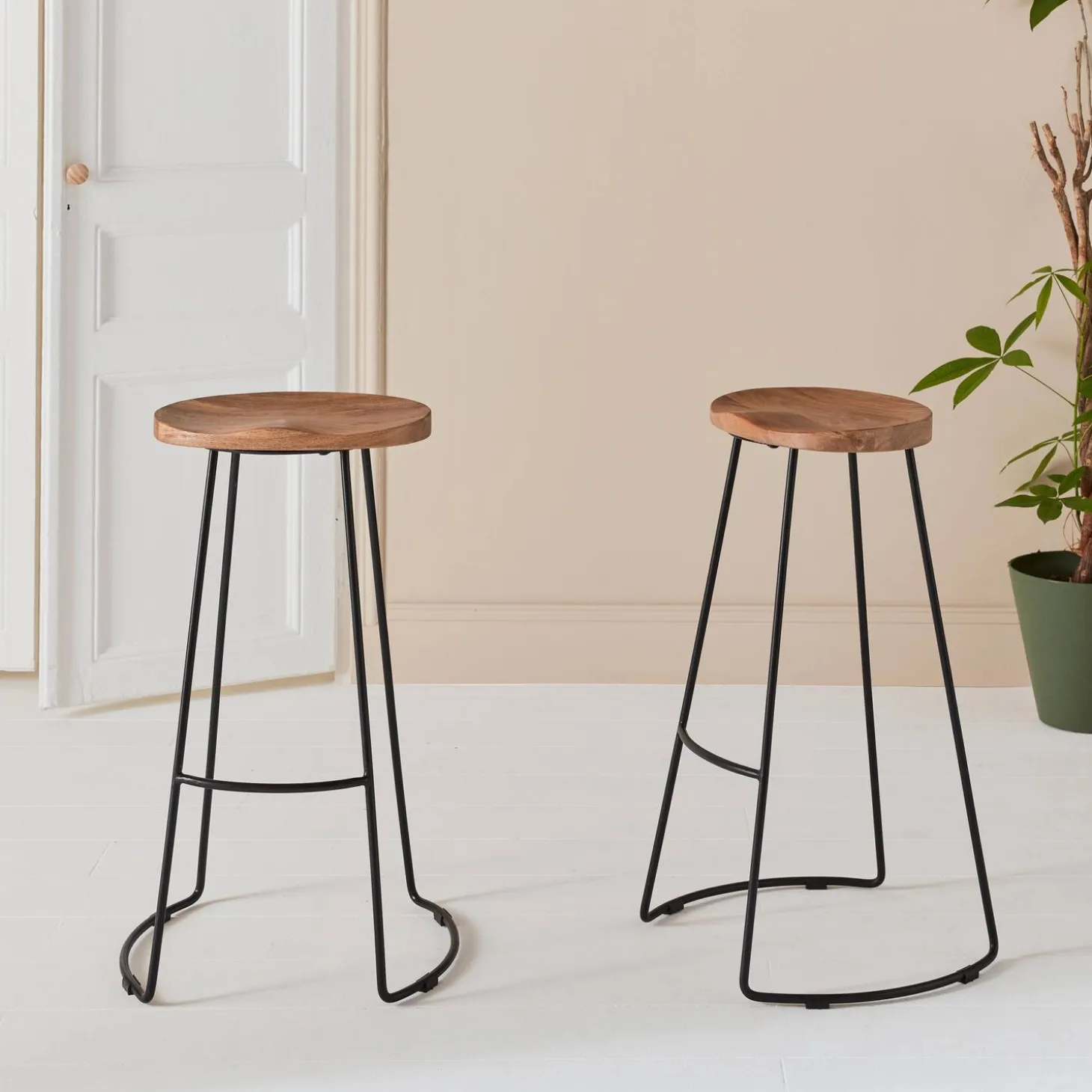 Mangohout en stalen barkruk, voetsteun, 75cm (set van 2)