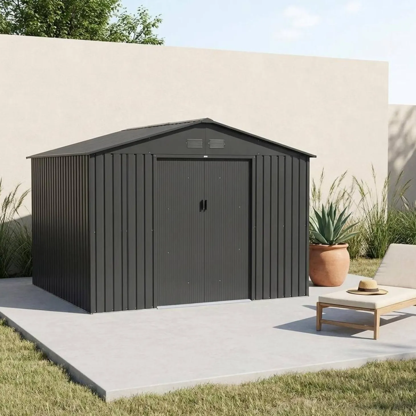 Metalen tuinhuis 10,85 m² met verankeringsset