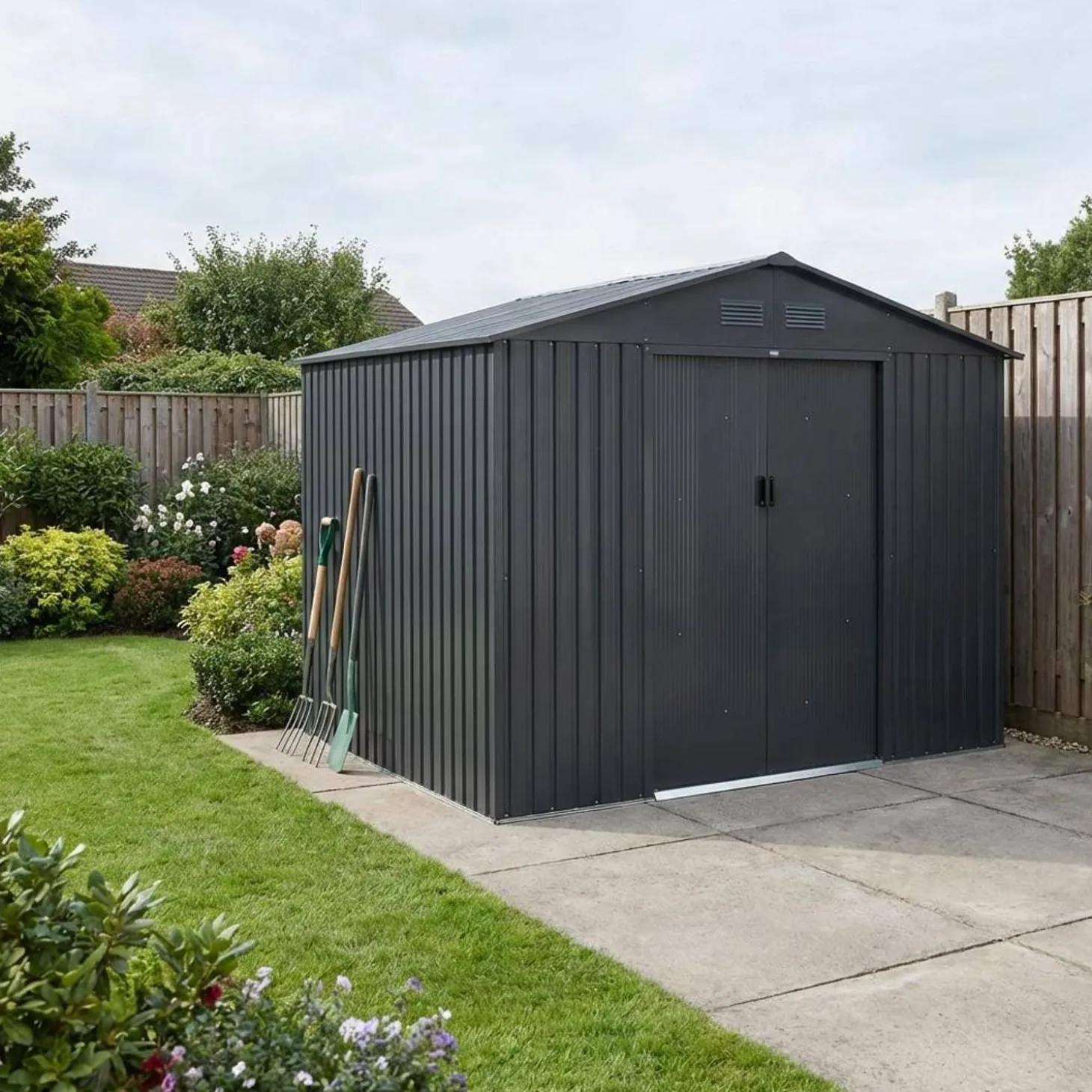 Metalen tuinhuis 8,95m² met verankeringskit