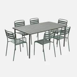 Metalen tuintafel + 6 stoelen, waarvan 2 met armleuning