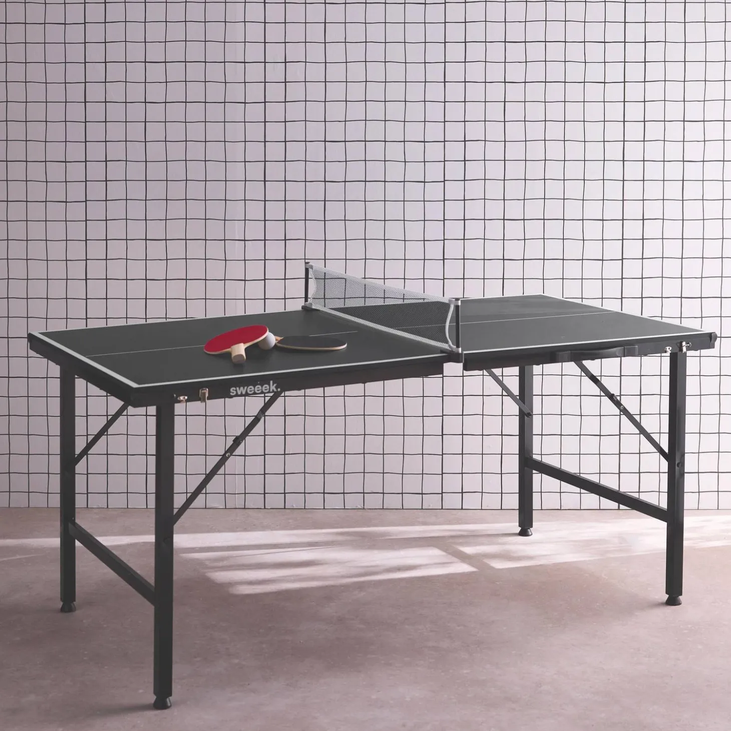 Mini opvouwbare binnen tafeltennistafel, met 2 rackets en 3 balletjes